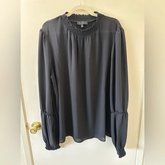 Eloquii ✨ Black Semi-Sheer Long Balloon Sleeve Top Size 20 - Picture 3 of 4